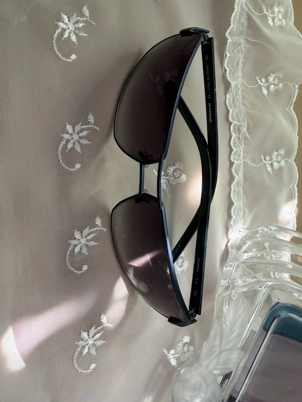 Jil Sander Black and Dark Blue Rimless Sunglasses